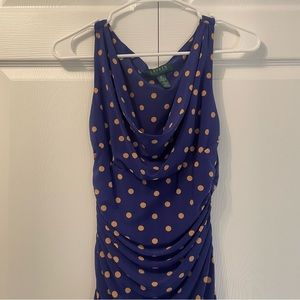 Lauren Ralph Lauren Women’s dress. Size 6P. Purple and tan. Ruched waist